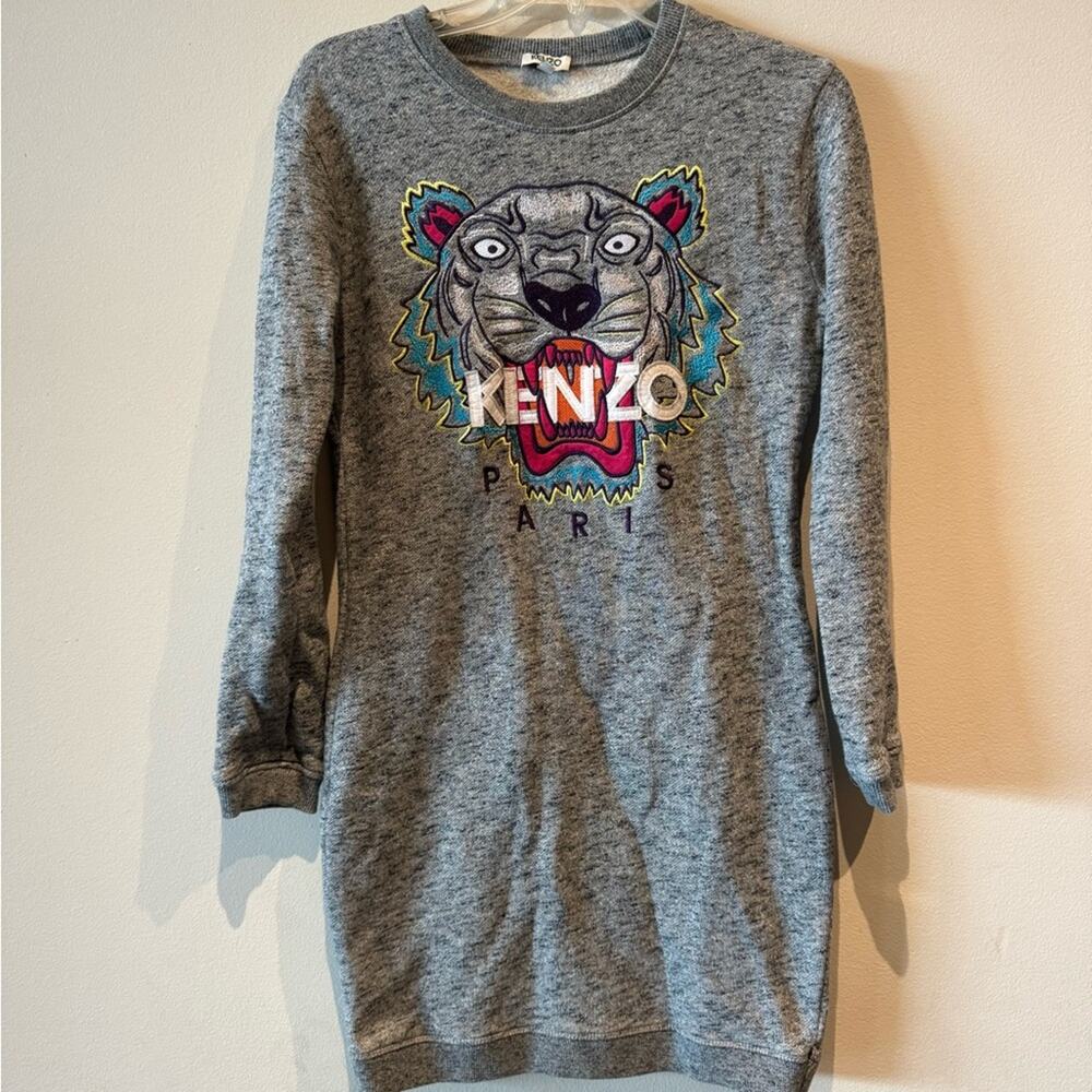 Kenzo Sweatshirt Dress with embroidered signature tiger on front. Size XL